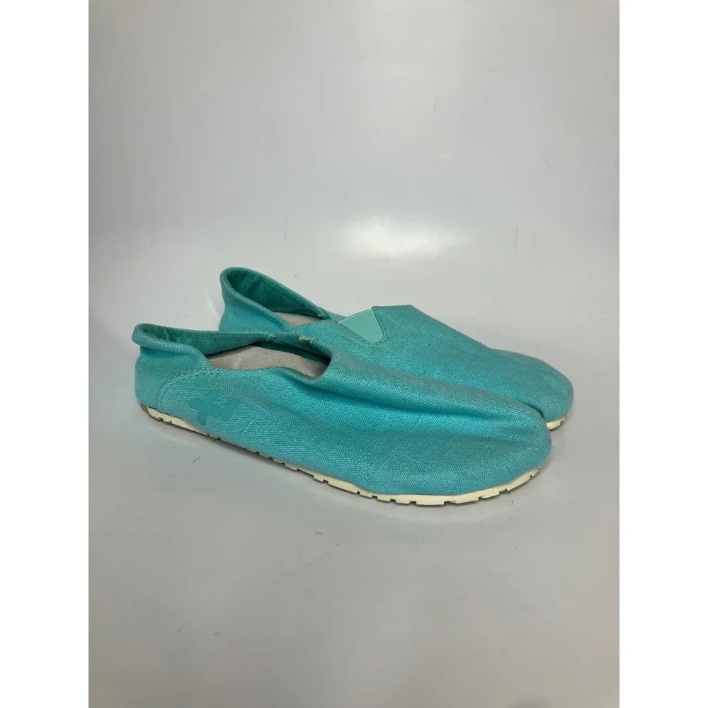 OTZShoes Espadrille Flats Womens 40 Turquoise Excellent Linen Slip On Cork Lite